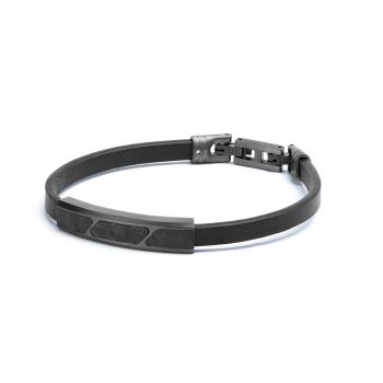 Armband aus Leder mit geschmiedetem Karbonelement - Stella Black